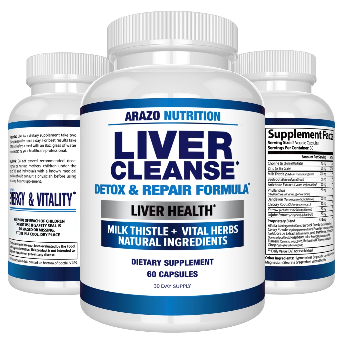 Bottom view of the Arazo Nutrition liver cleanse container showing the authentic expiry date and batch number markings.