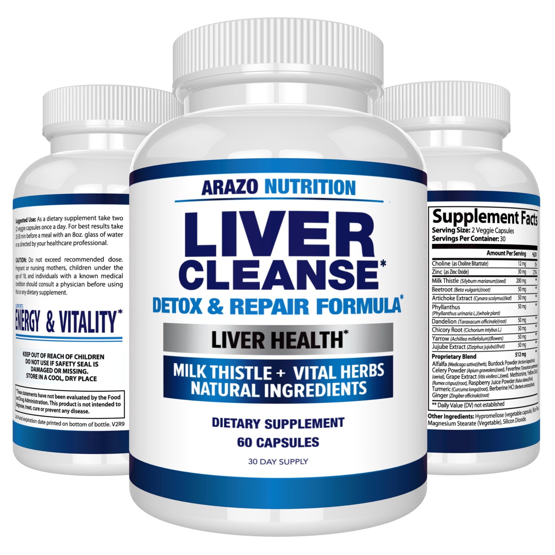 Bottom view of the Arazo Nutrition liver cleanse container showing the authentic expiry date and batch number markings.