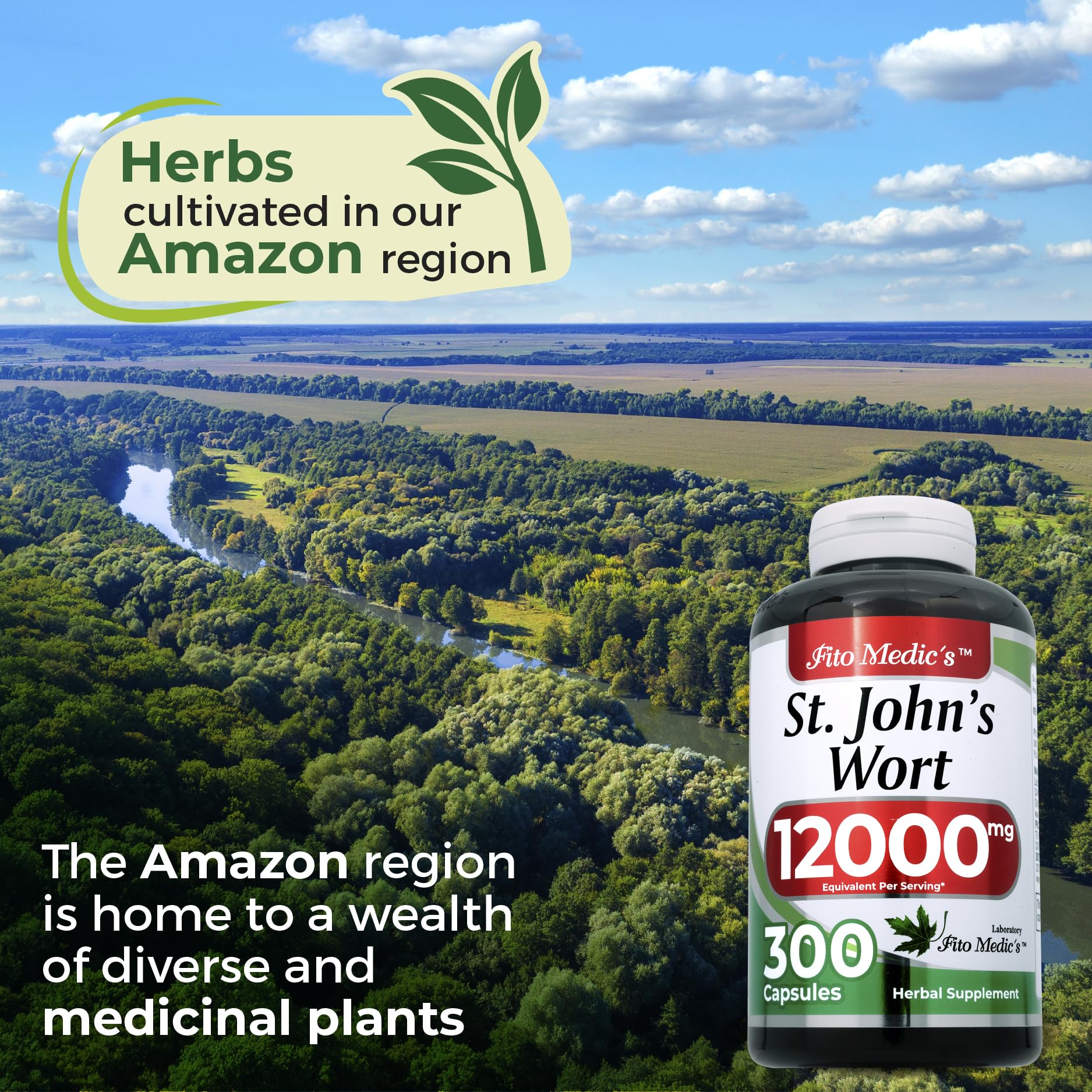 Authentic Fito Medic's St. John's Wort imported health supplement safety seal and top cap view.
