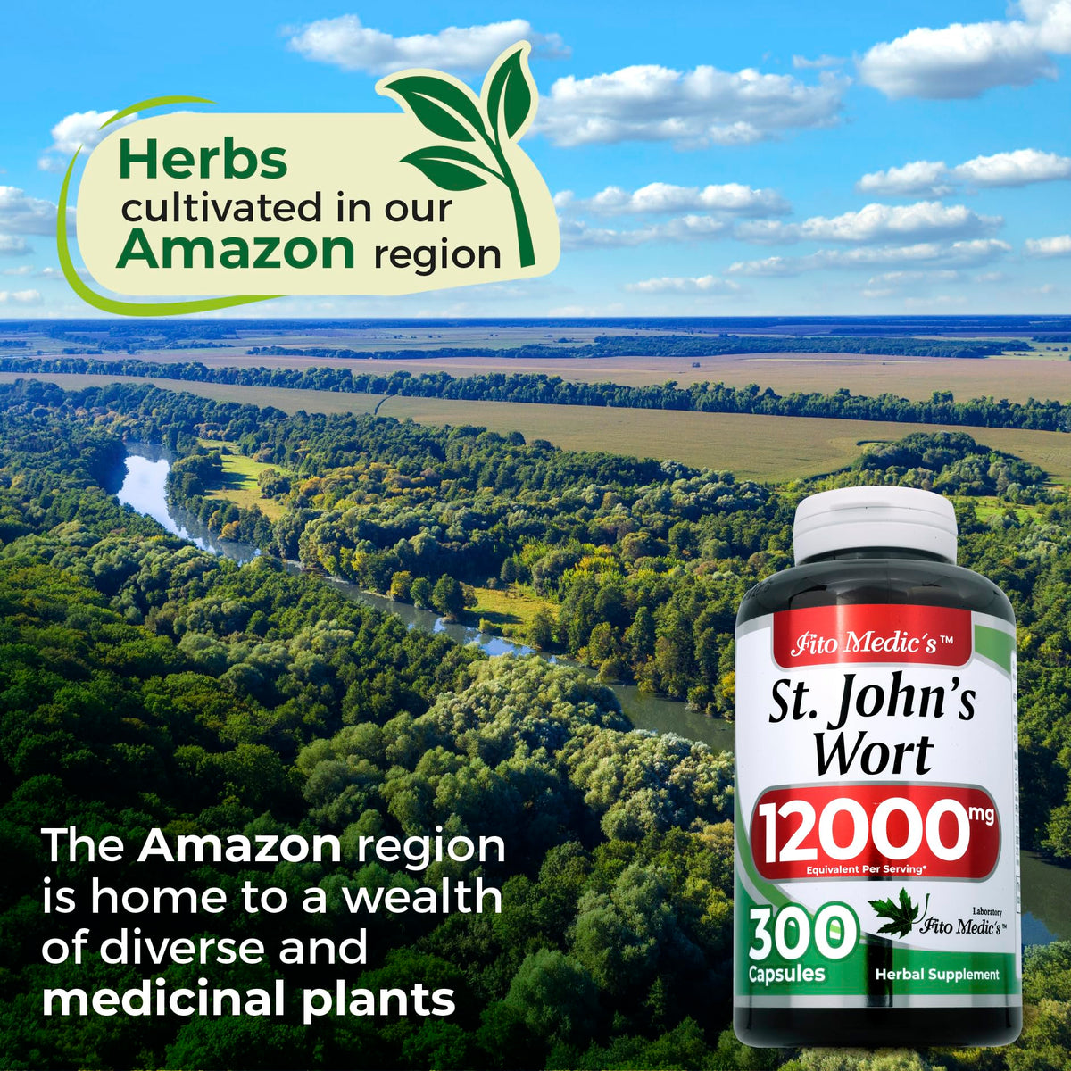 Authentic Fito Medic's St. John's Wort imported health supplement safety seal and top cap view.