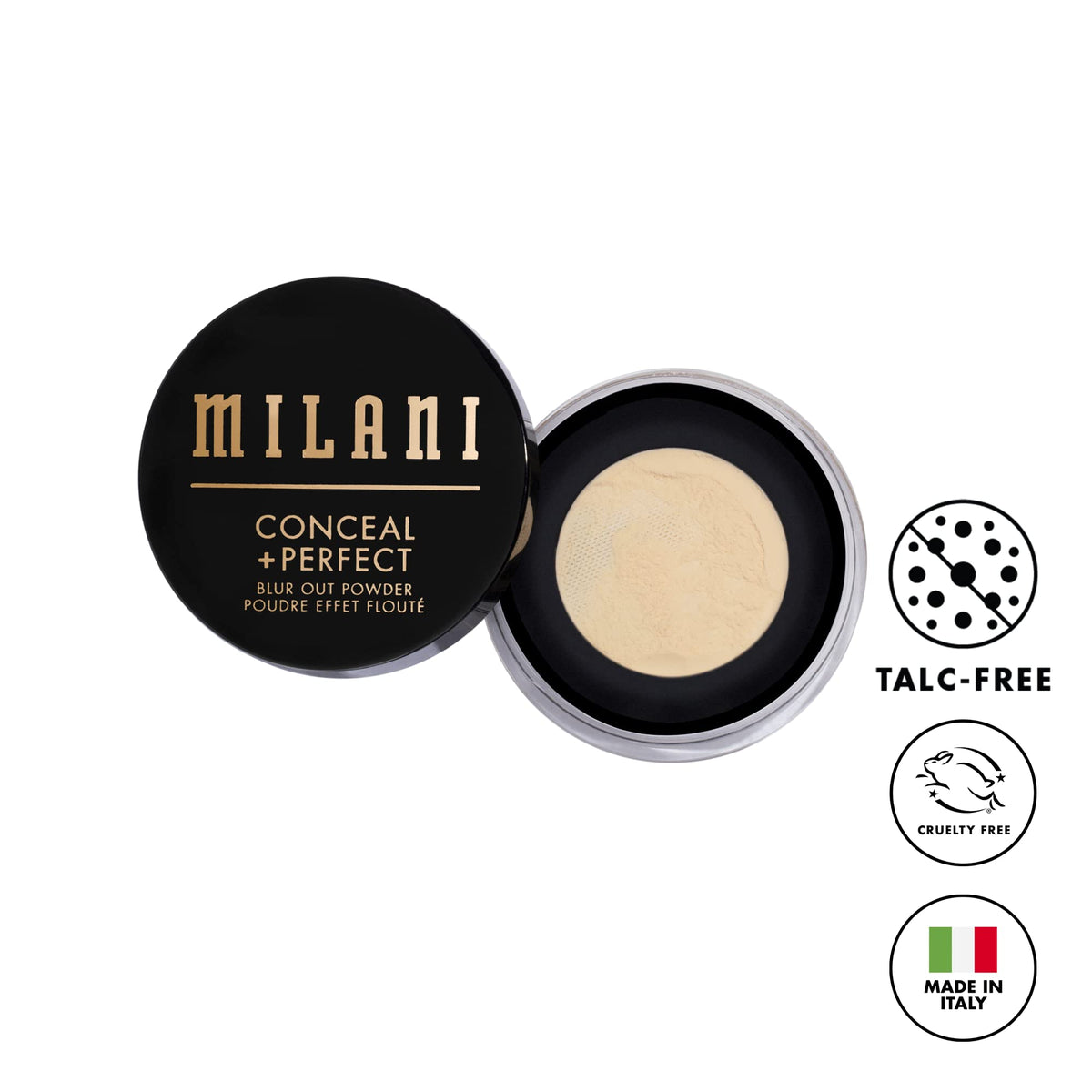 Milani translucent setting powder open lid showing mesh sifter
