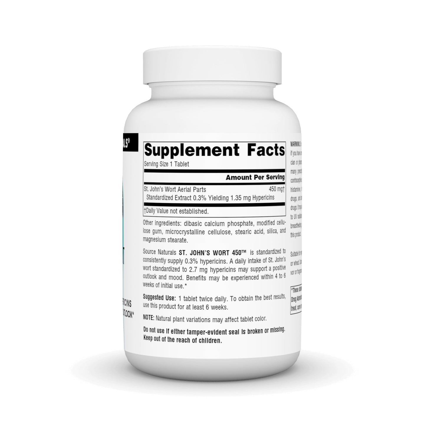 Source Naturals St Johns Wort supplement fact panel showing ingredients list