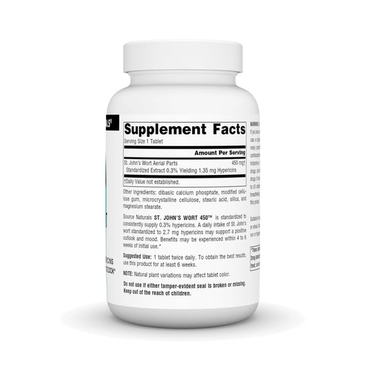 Source Naturals St Johns Wort supplement fact panel showing ingredients list