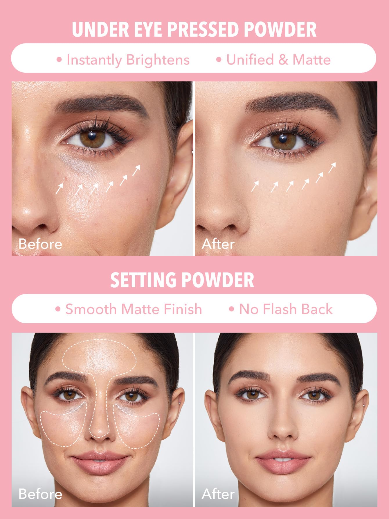 SHEGLAM 2 in 1 pink brightening setting powder open showing the upper pressed powder level