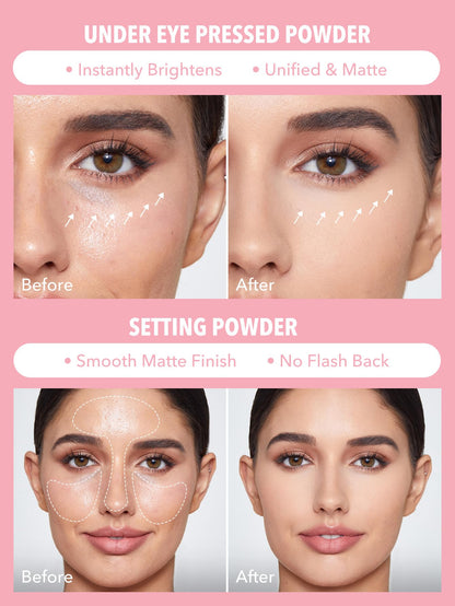 SHEGLAM 2 in 1 pink brightening setting powder open showing the upper pressed powder level