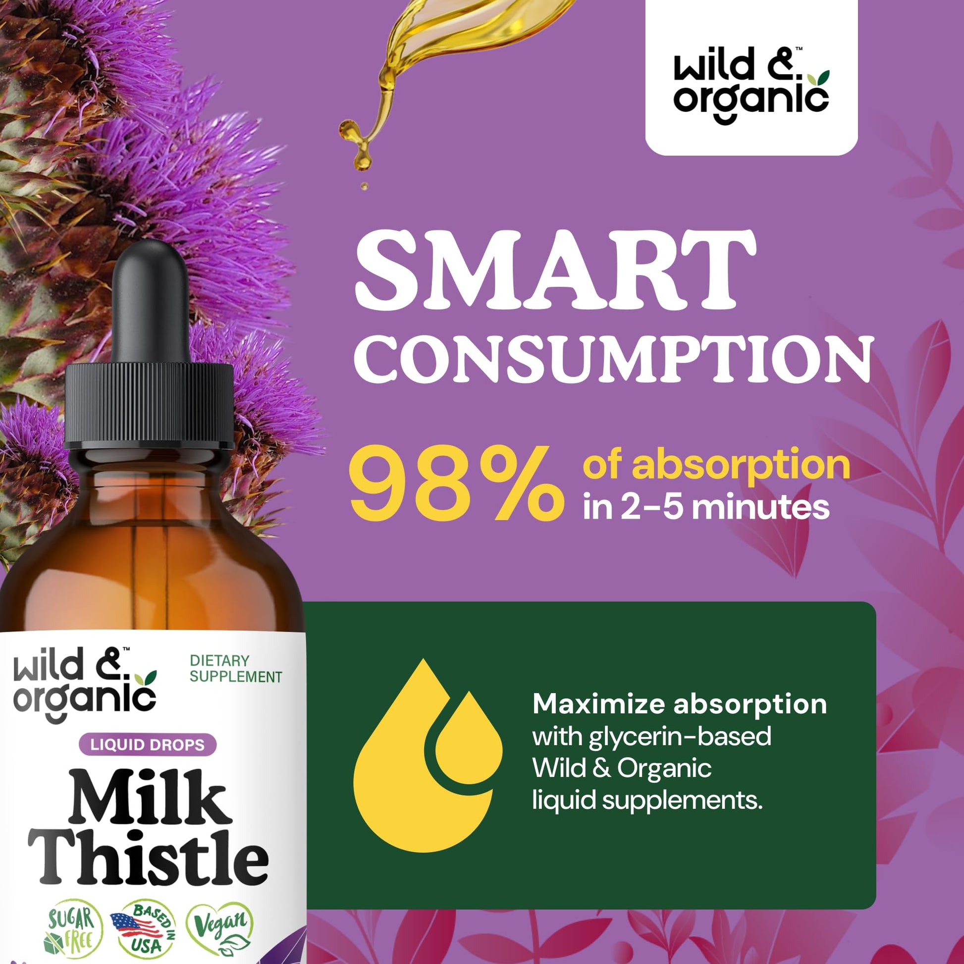 The packaging box of the USA imported Wild & Organic vegan milk thistle drops.