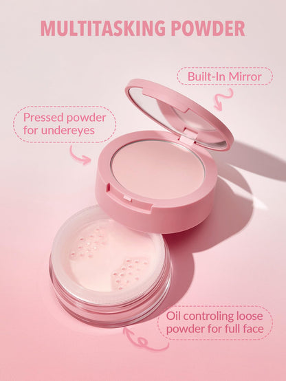 Authentic SHEGLAM matte finish face powder container displaying the dual level application system