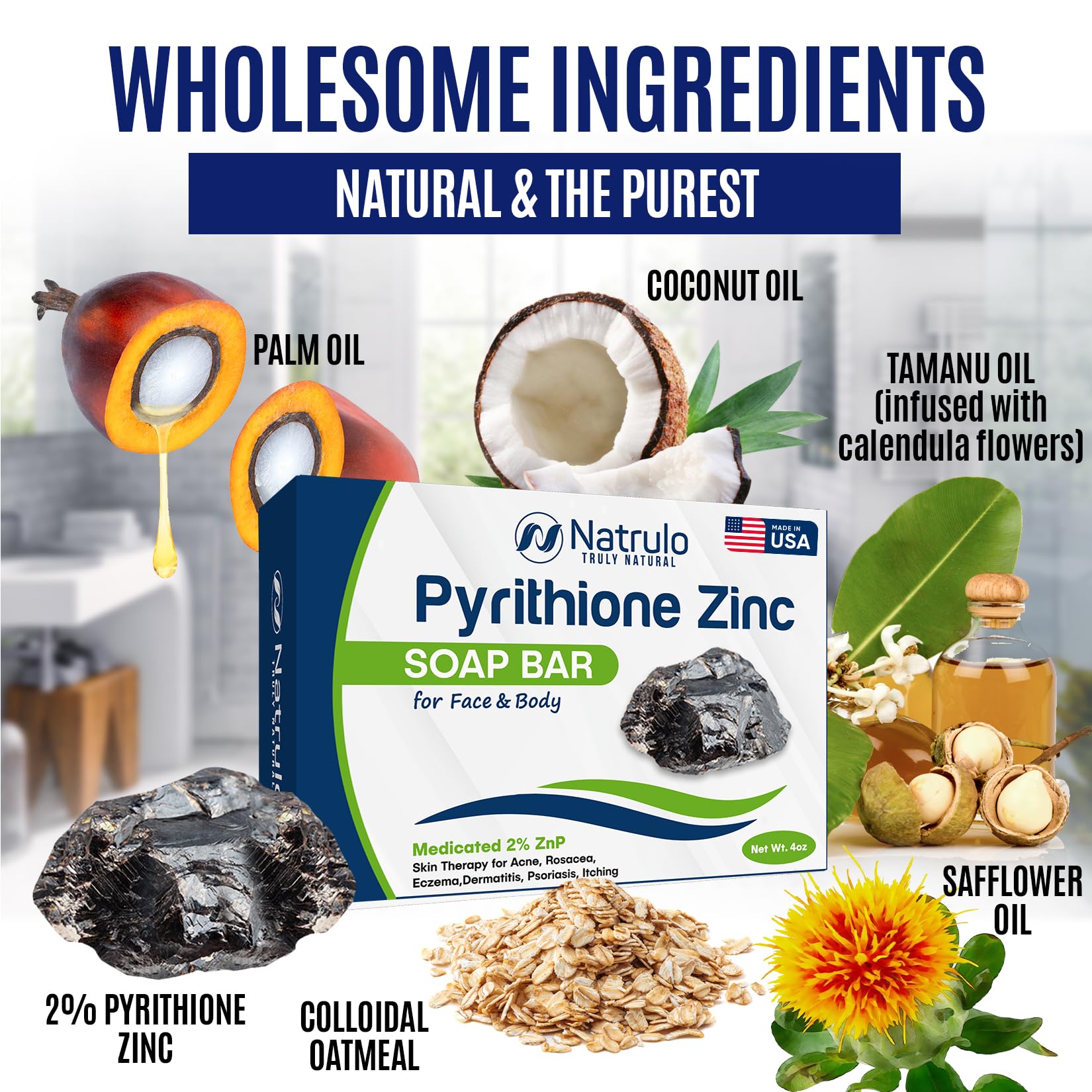 Unboxed view of the 4 ounce authentic imported pyrithione zinc bar skin cleanser.