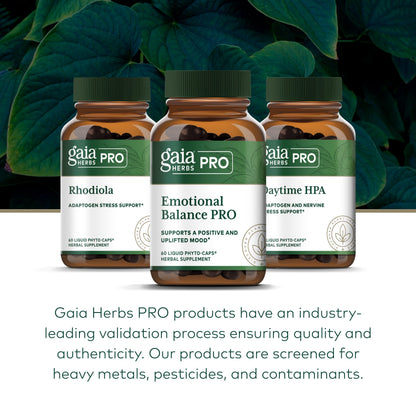 Gaia Herbs Pro Emotional Balance product package showing clear manufacturing details and ingredient list