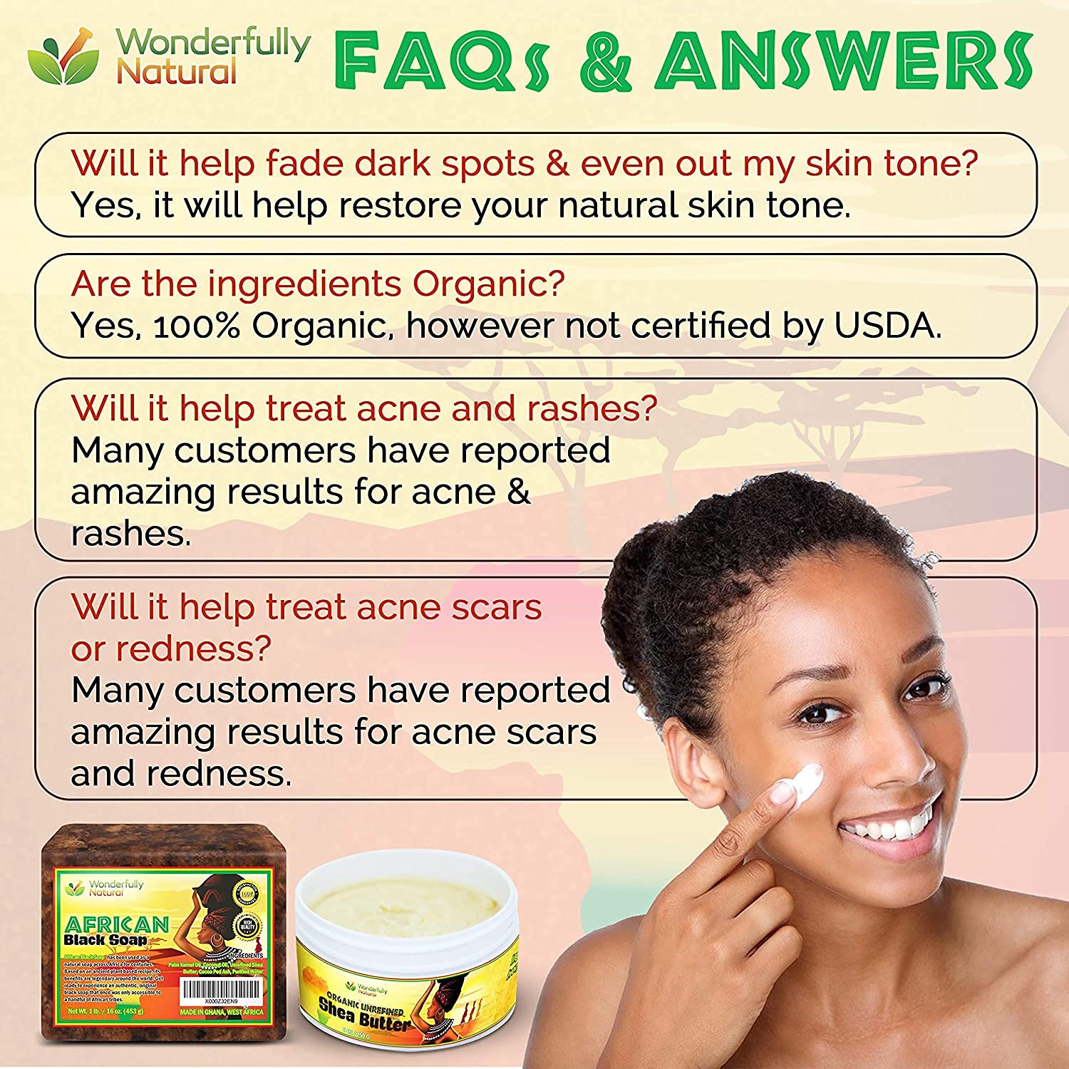 Wonderfully Natural black soap bar packaging showing ninety day supply details