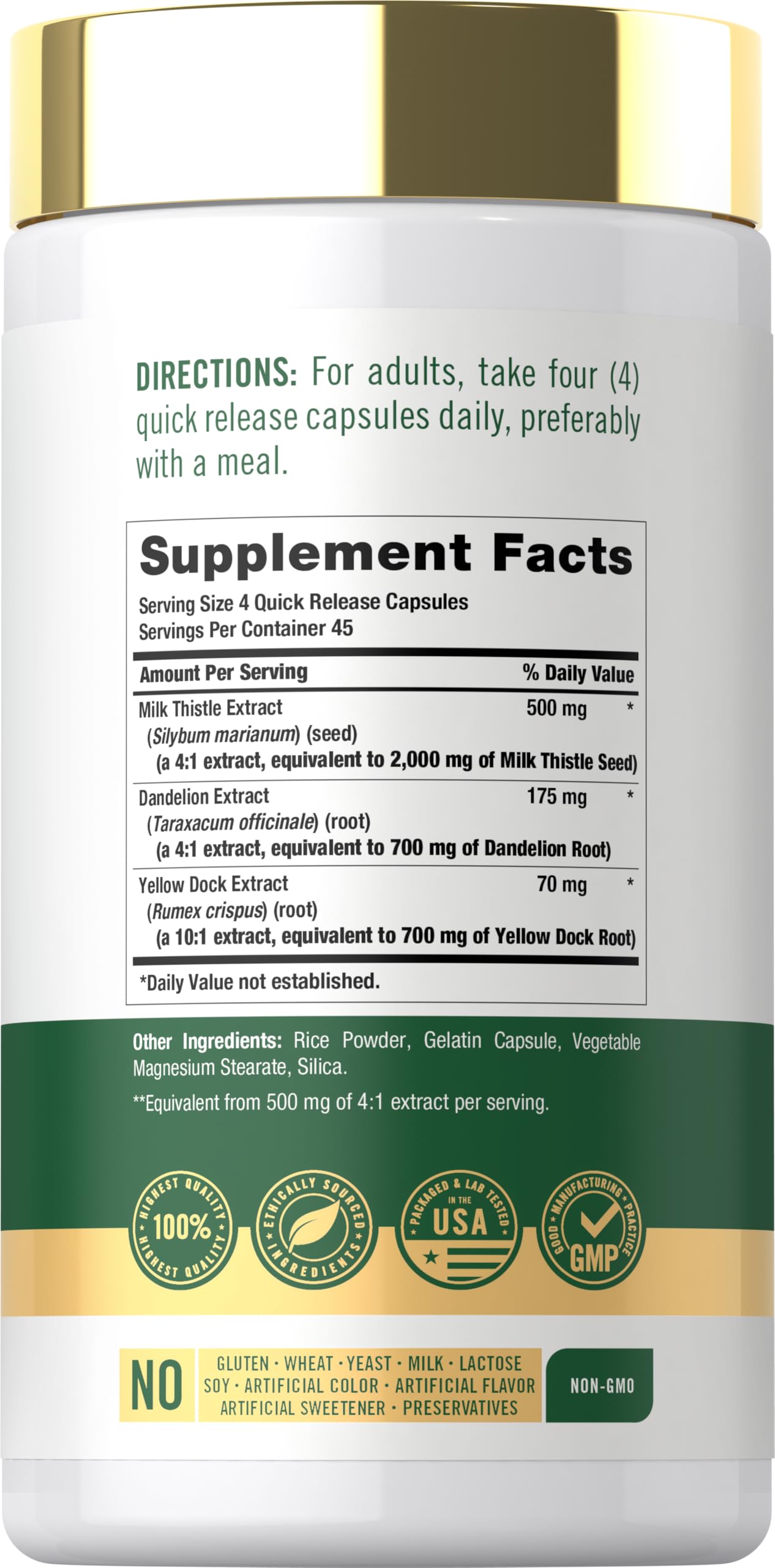 Carlyle herbal supplement container label displaying 2000mg formulation and capsule quantity details.