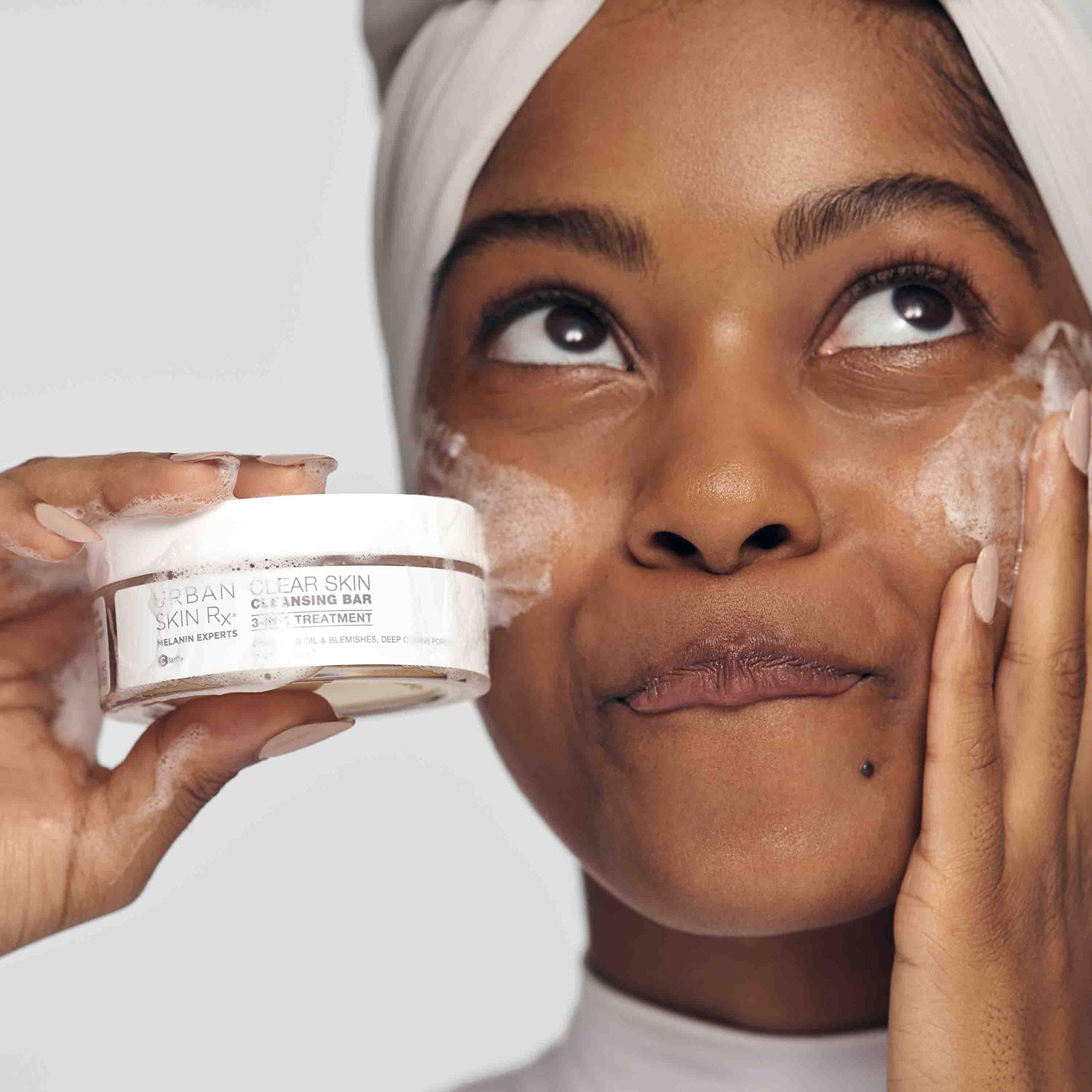 Urban Skin Rx oily skin acne treatment bar showing ingredients label