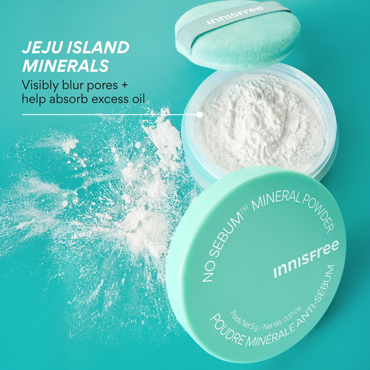 Innisfree mineral powder jar placed on a clean background