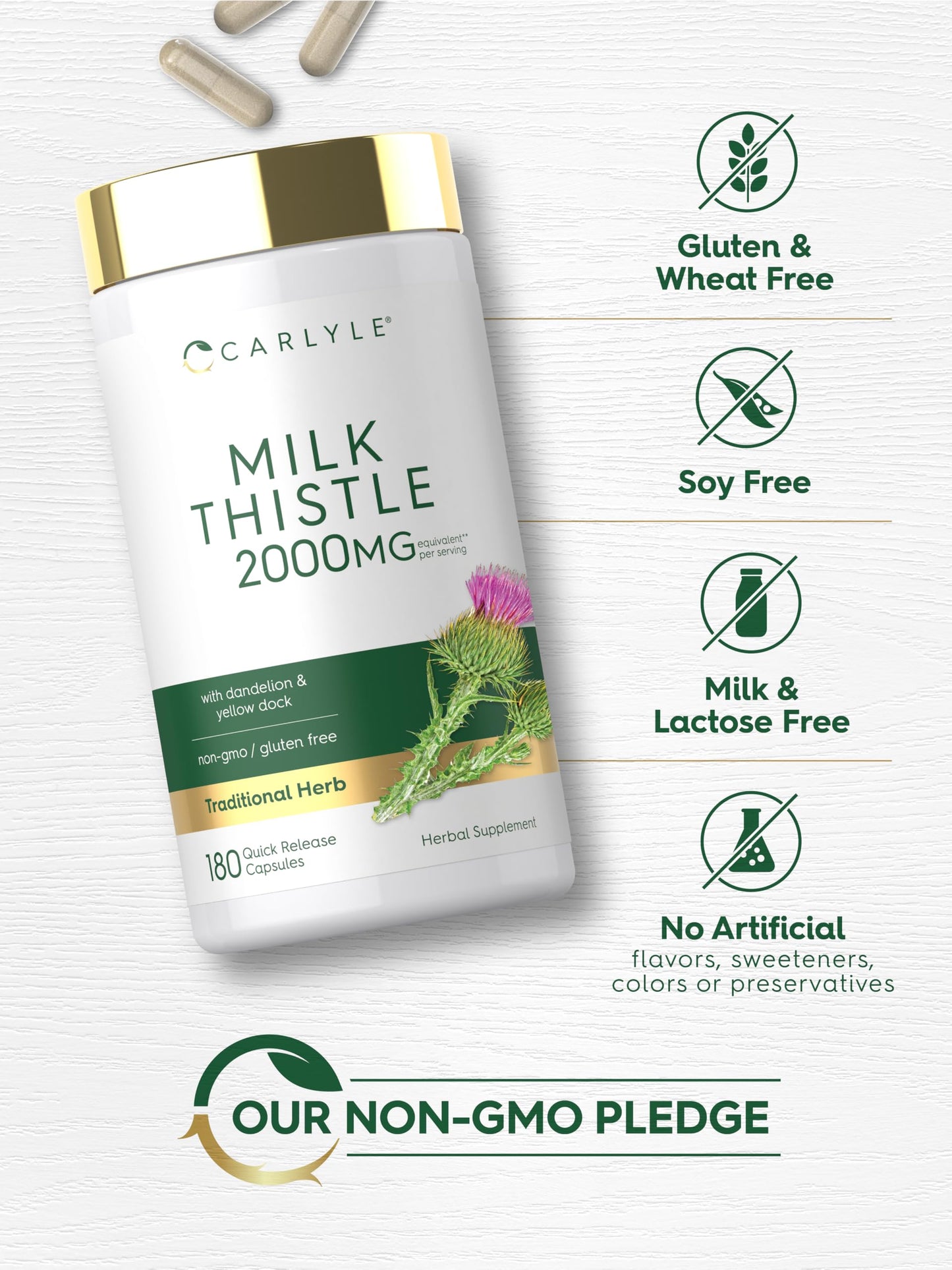 Close up shot of the ingredients list for the milk thistle and yellow dock root formula.