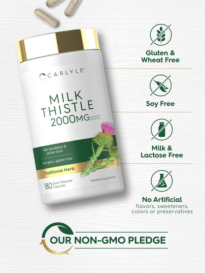 Close up shot of the ingredients list for the milk thistle and yellow dock root formula.
