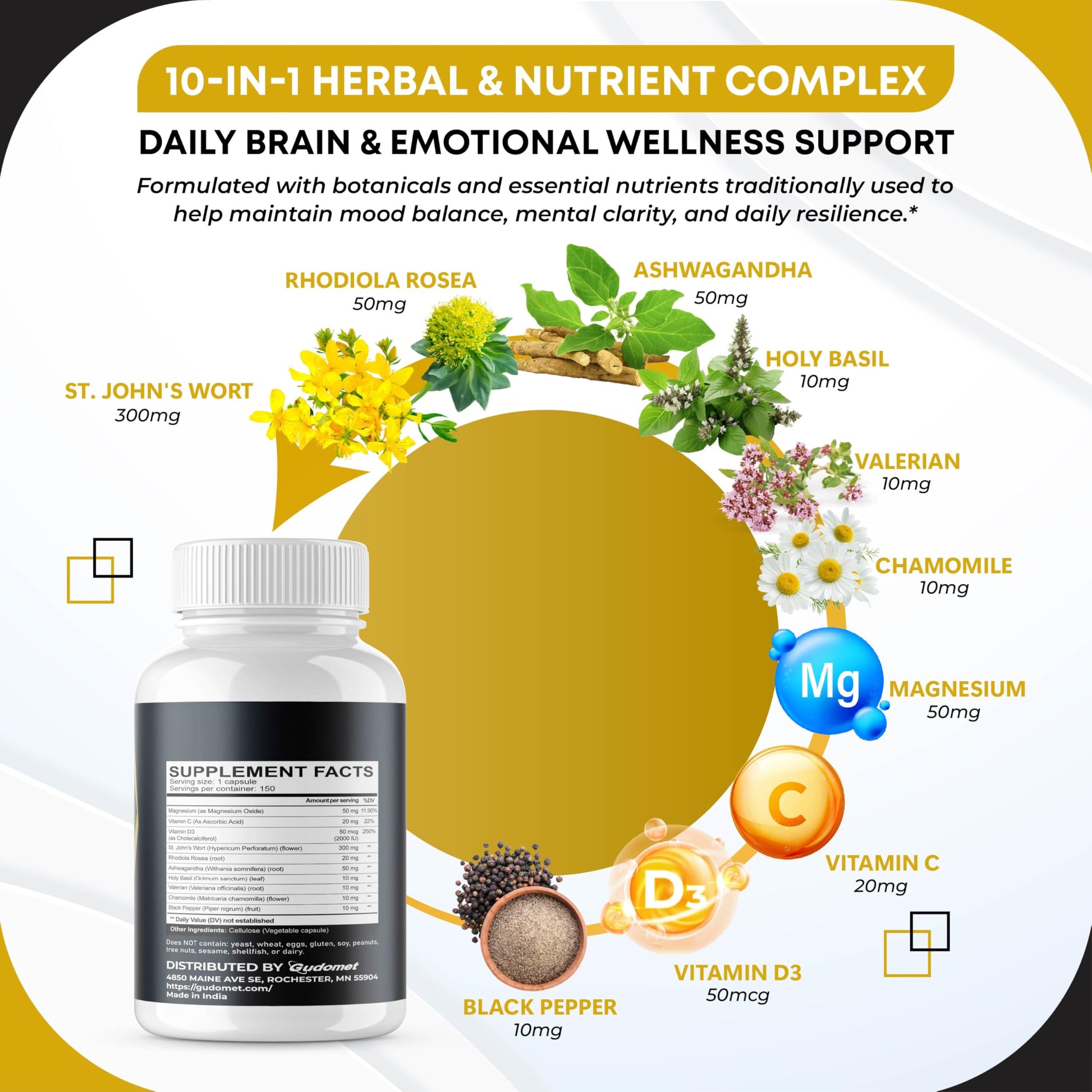 GUDOMET vegetative dietary supplement capsules showcasing seventy five day supply details