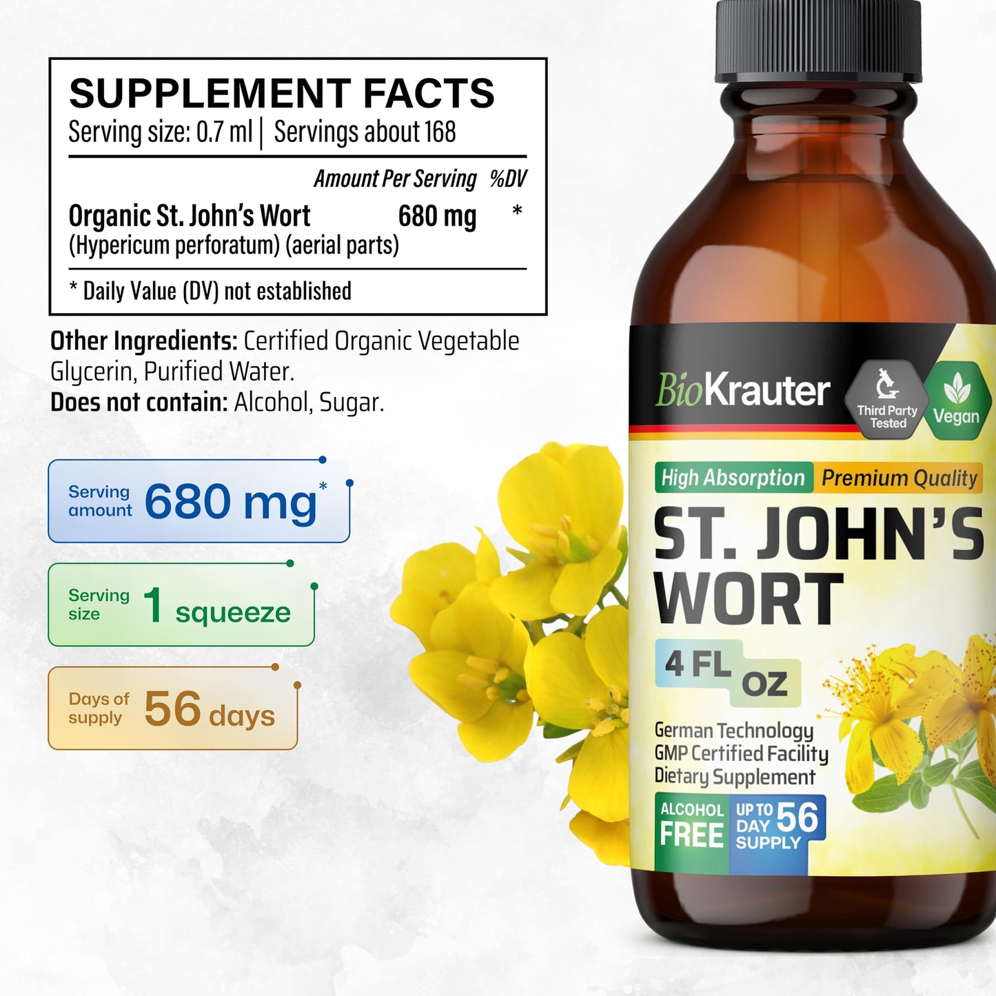 Hypericum perforatum herbal mood drops bottle with liquid dropper cap visible