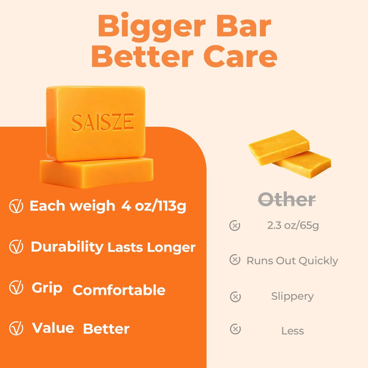 Textured view of Saisze Kojic Acid and Turmeric soap bars