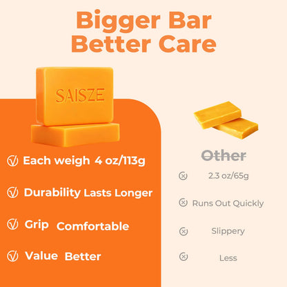 Textured view of Saisze Kojic Acid and Turmeric soap bars