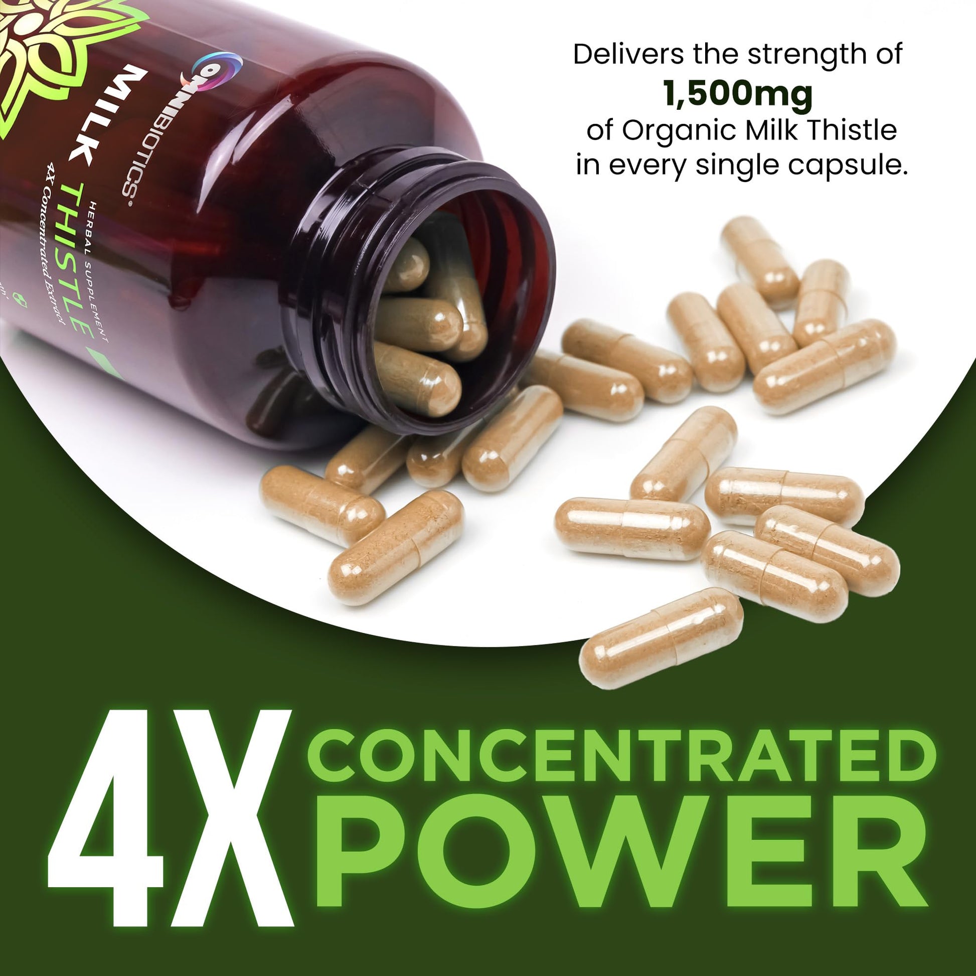 OmniBiotics Organic Milk Thistle 4X concentrated extract supplement facts label view