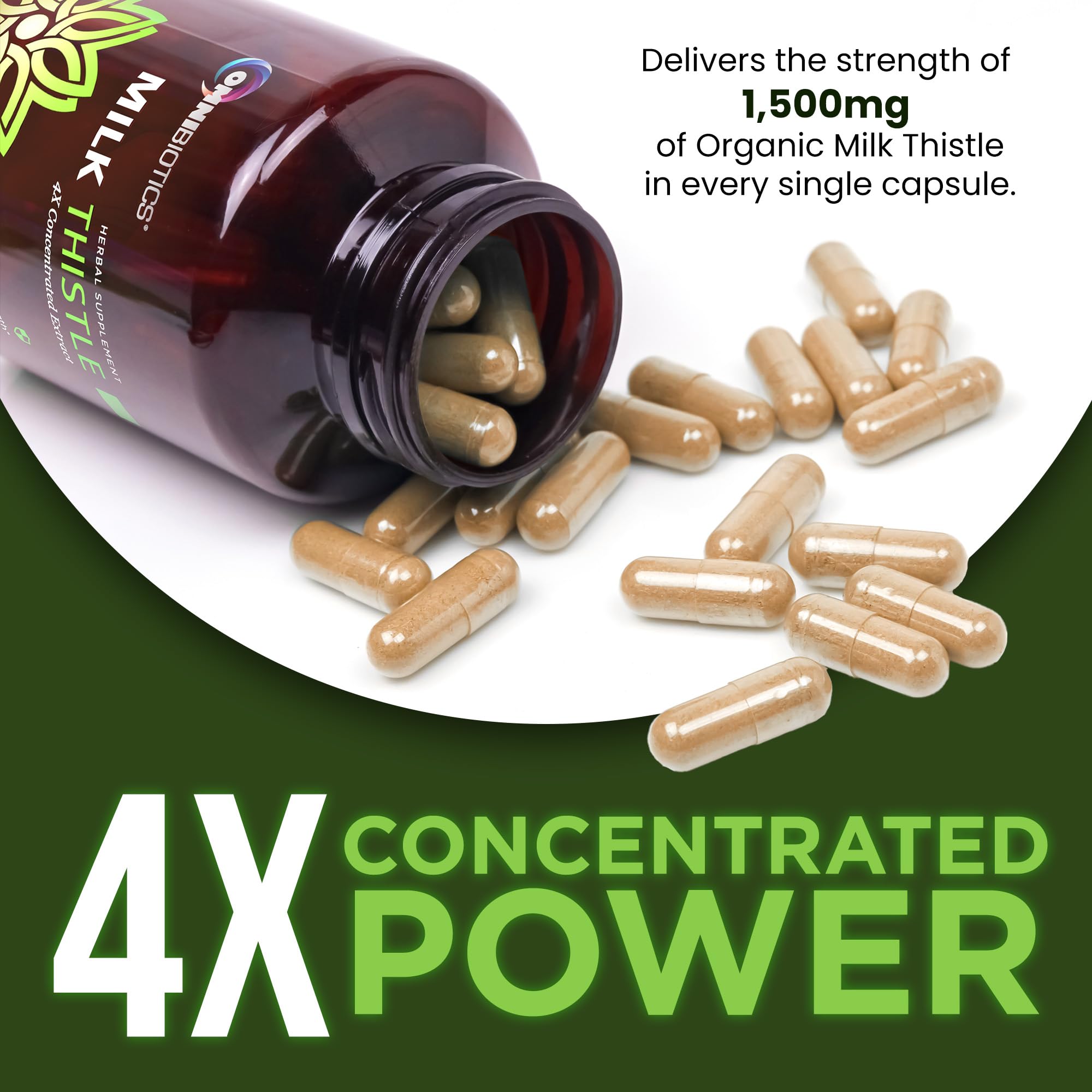 OmniBiotics Organic Milk Thistle 4X concentrated extract supplement facts label view
