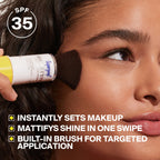 Supergoop! face powder showing open twist-lock mechanism and bristles