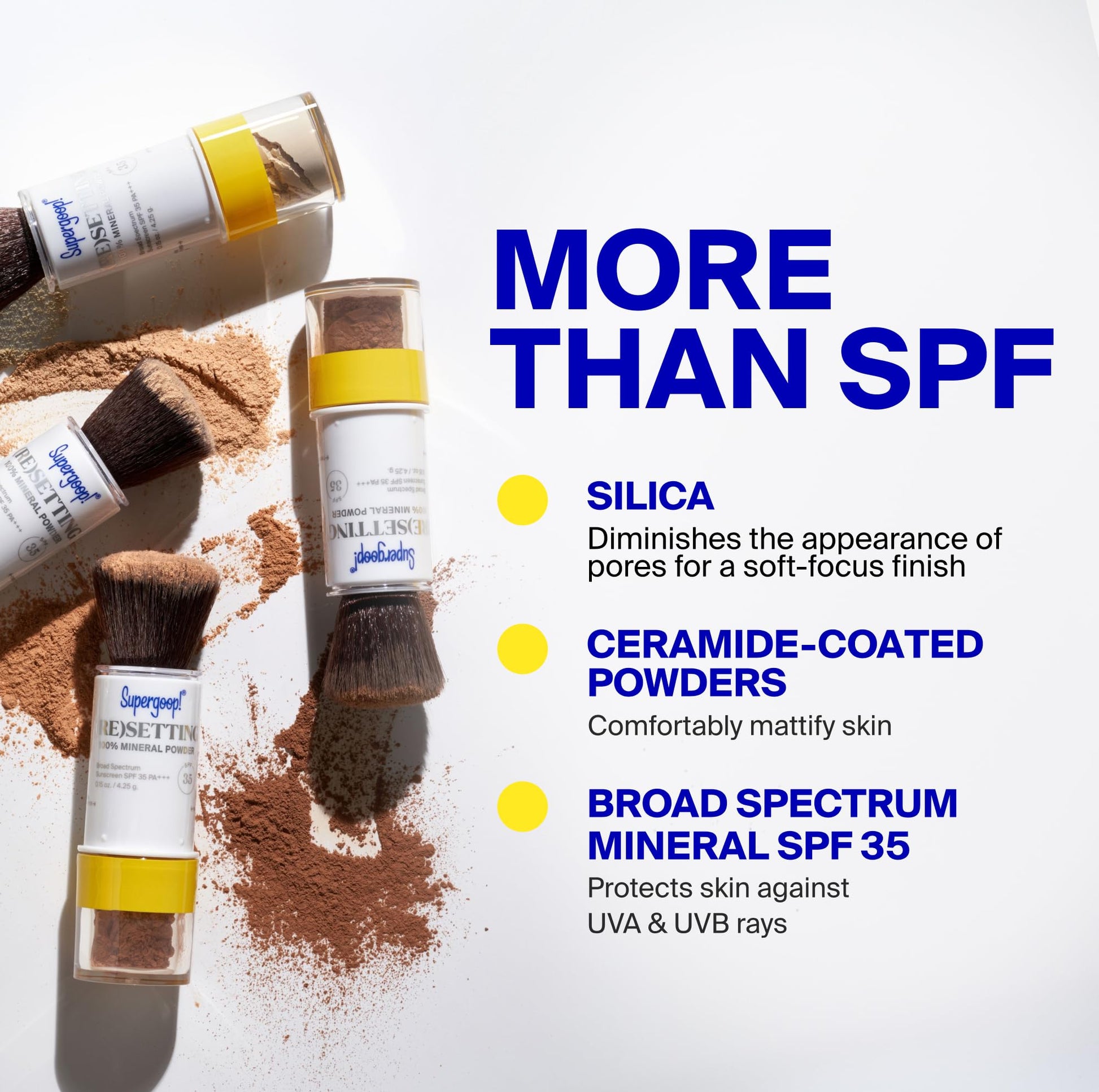 Top view of Supergoop! SPF 35 mineral powder brush