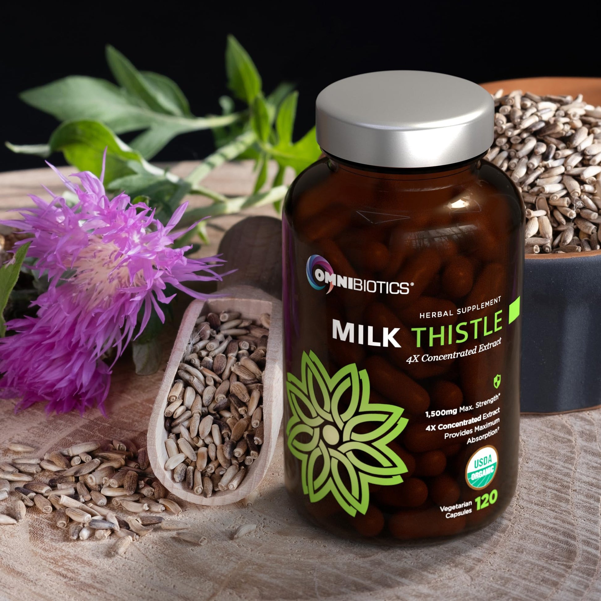 OmniBiotics 1500 milligram 4 to 1 concentrated extract capsule close up display