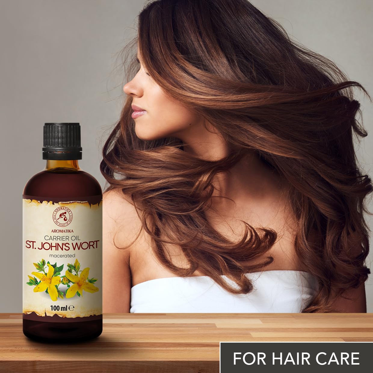 Side view of Aromatika St Johns Wort oil packaging displaying product features.
