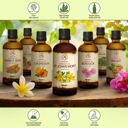 Holistic beauty care routine setup featuring pure natural St Johns Wort oil.