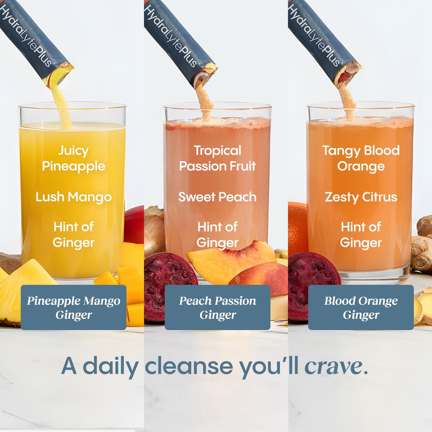 Hydralyte Plus 2 in 1 hydration powder being mixed into an eight ounce glass of water
