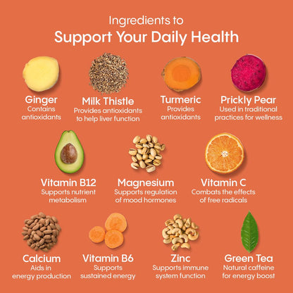 Nutritional facts panel for Hydralyte Plus Liver Support highlighting vitamin C and B vitamins