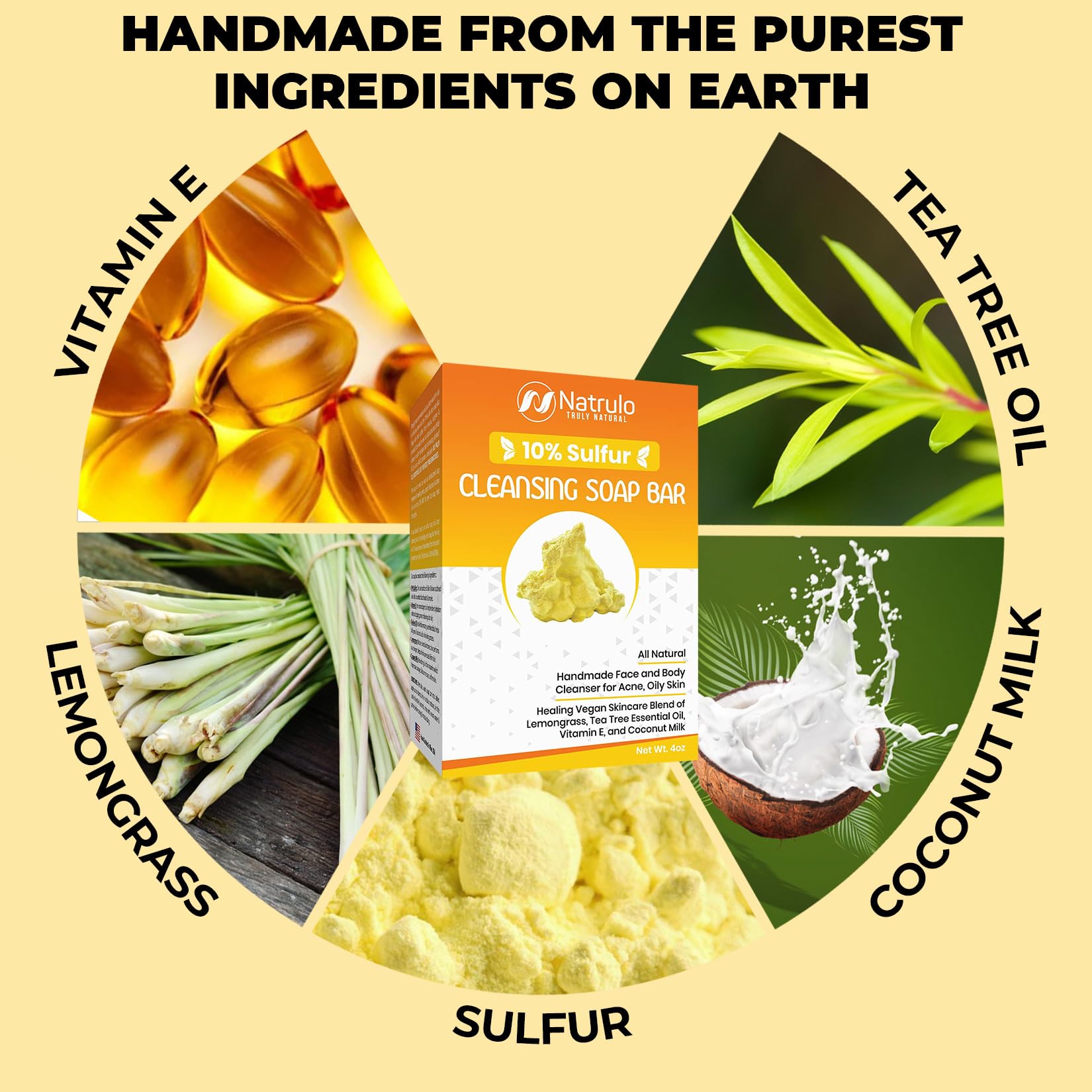 Close up of 10 percent sulfur soap bar showing natural handmade texture