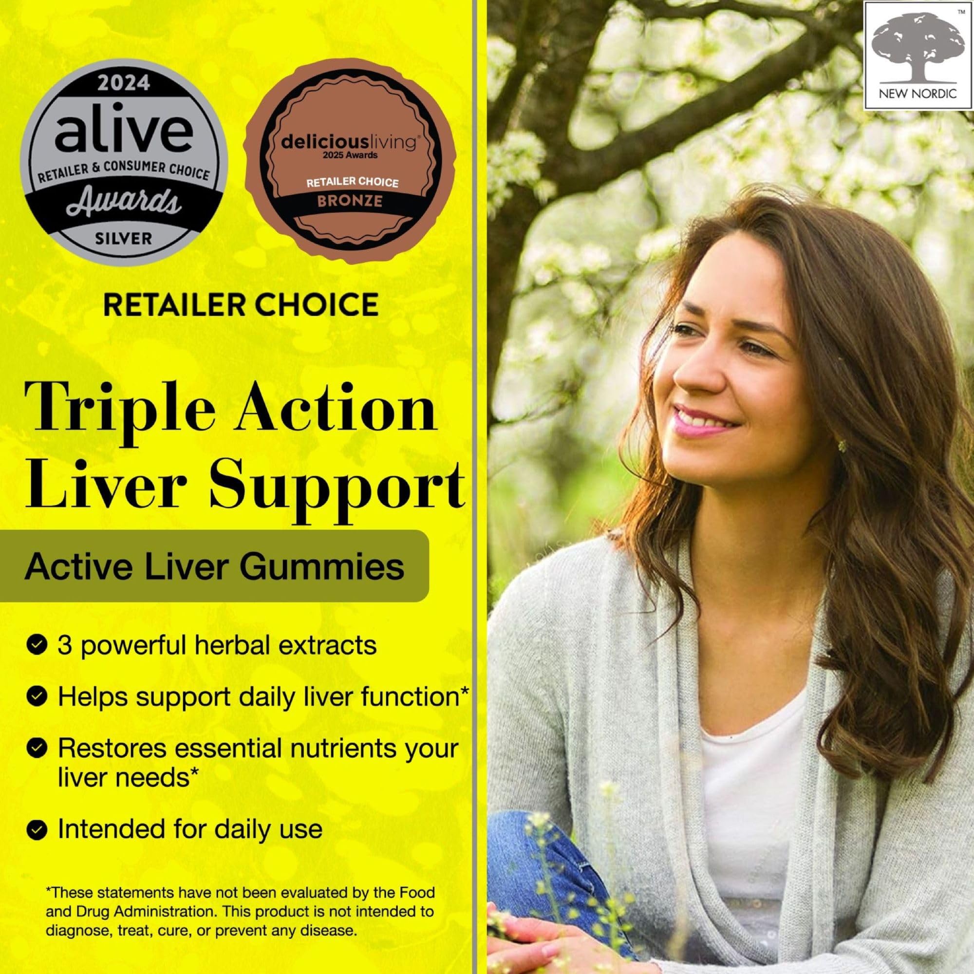 New Nordic Active Liver Milk Thistle and Artichoke natural peach mango flavor gummies packaging layout