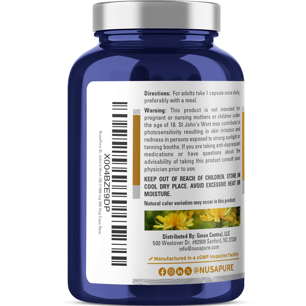 USA imported NusaPure mood support vegetable capsules supplement facts and dosage directions