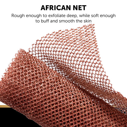 Side view of VALITIC premium three bar soap bundle with African net sponge for full body uneven skin tone treatment.