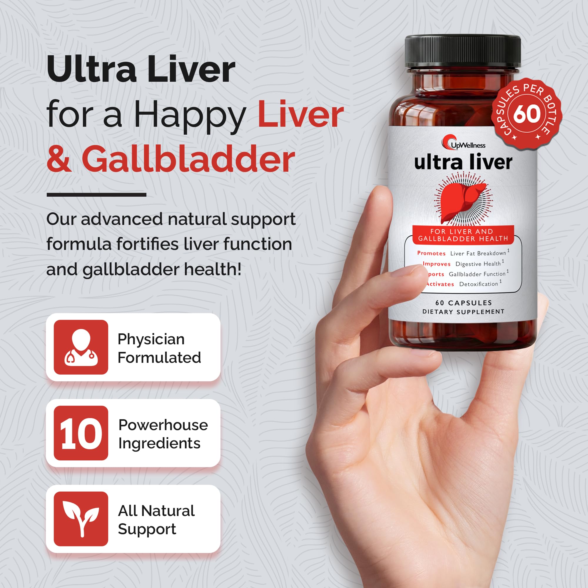 UpWellness Ultra Liver capsules supplement facts label with milk thistle and nac details
