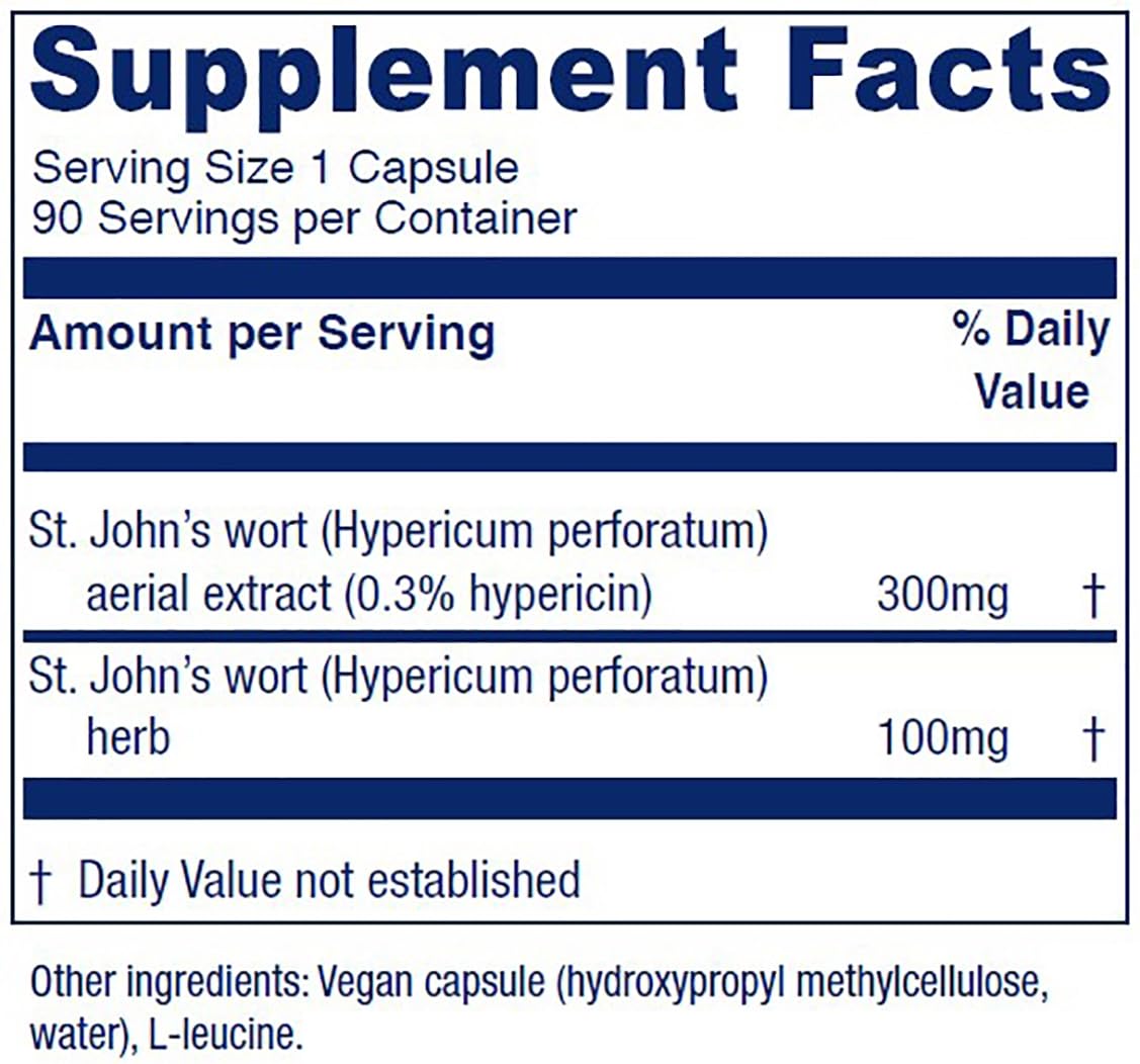 Vitanica Saint Johns Wort capsule bottle showing standardized extract info