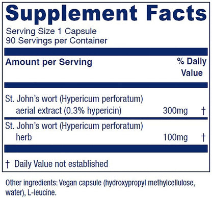Vitanica Saint Johns Wort capsule bottle showing standardized extract info