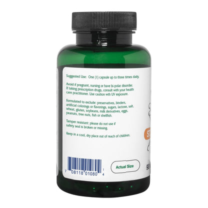 Side view of Vitanica emotional support supplement vegan capsules label