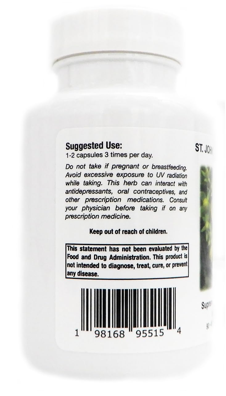 Supreme Nutrition Products St Johns Wort Supreme dietary supplement container showing clean label details without fillers