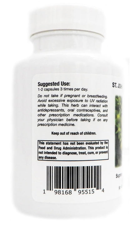 Supreme Nutrition Products St Johns Wort Supreme dietary supplement container showing clean label details without fillers