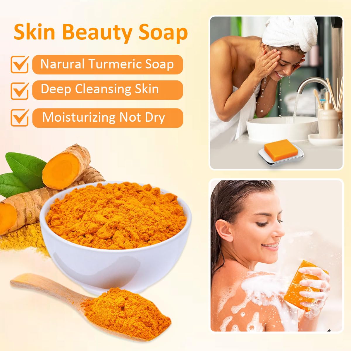 Authentic HOYEHOLA turmeric cleansing bar showing natural ingredients for even skin tone