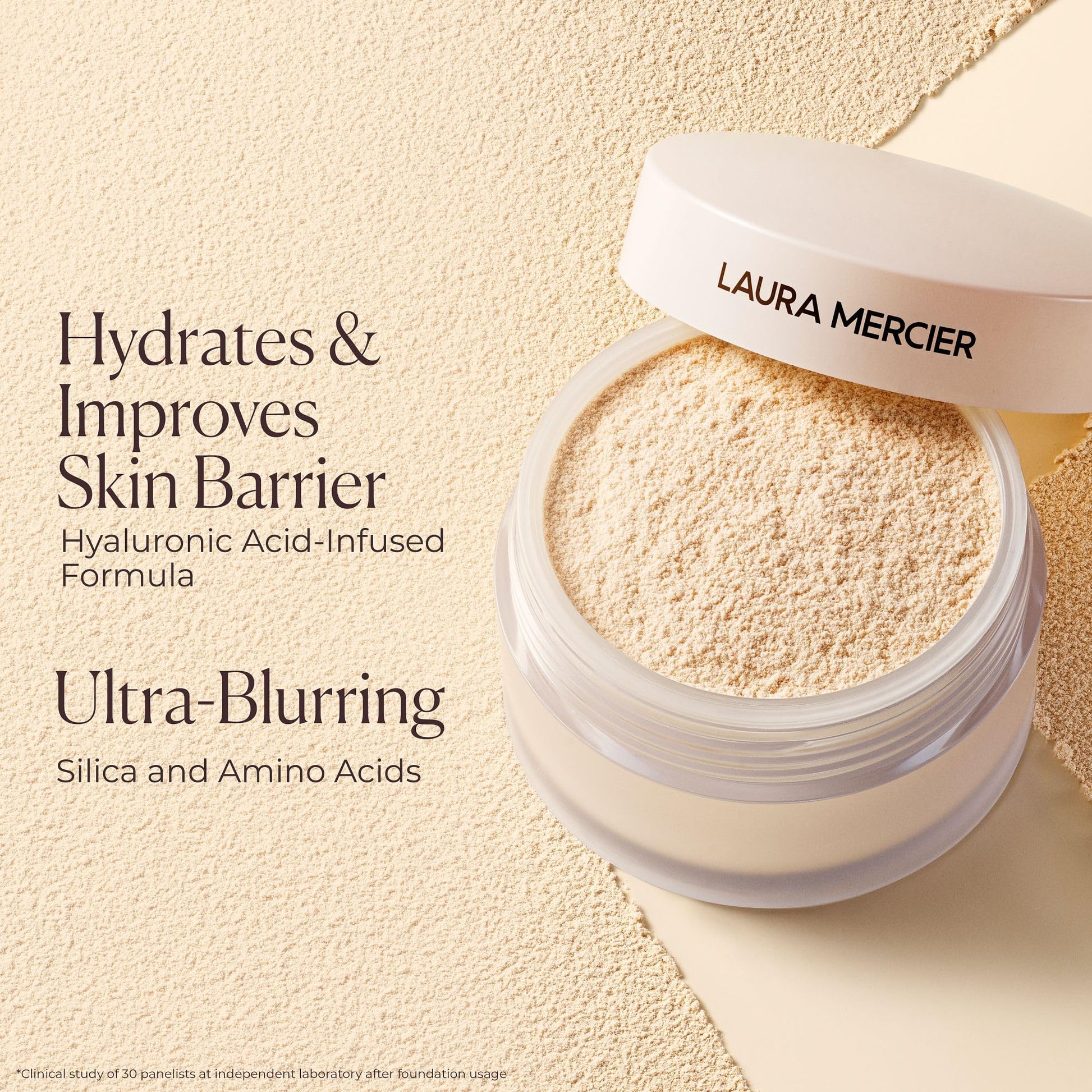 Model showcasing matte finish after using Laura Mercier Ultra-Blur