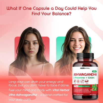 Vital Herbal maximum potency adaptogen supplement showing ingredient breakdown list