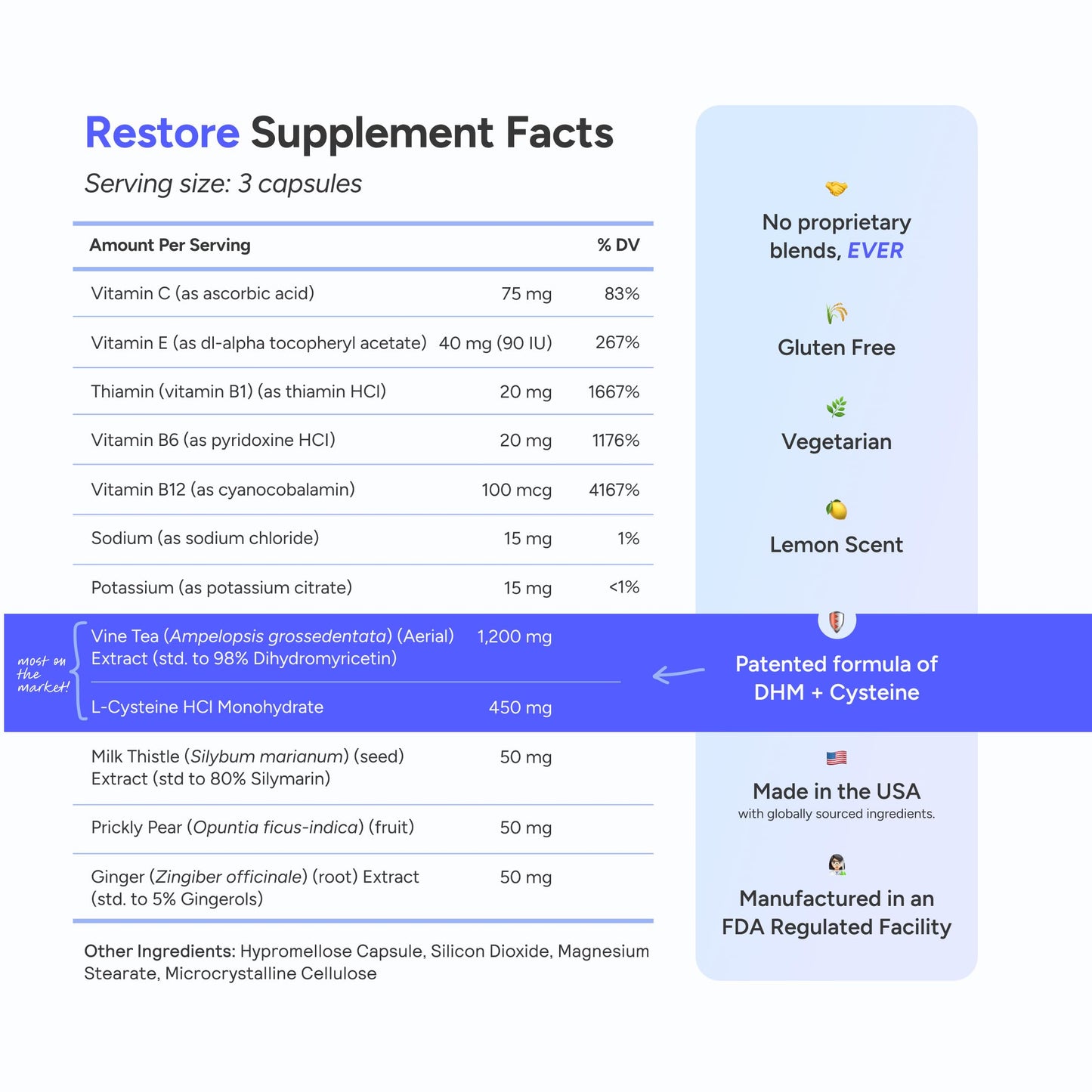 Cheers Restore 36 capsules liver defense formula supplement facts