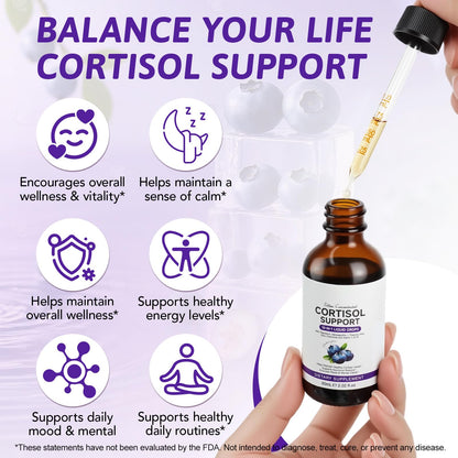 WELOSUER blueberry flavor cortisol drops ingredients label showcasing ashwagandha