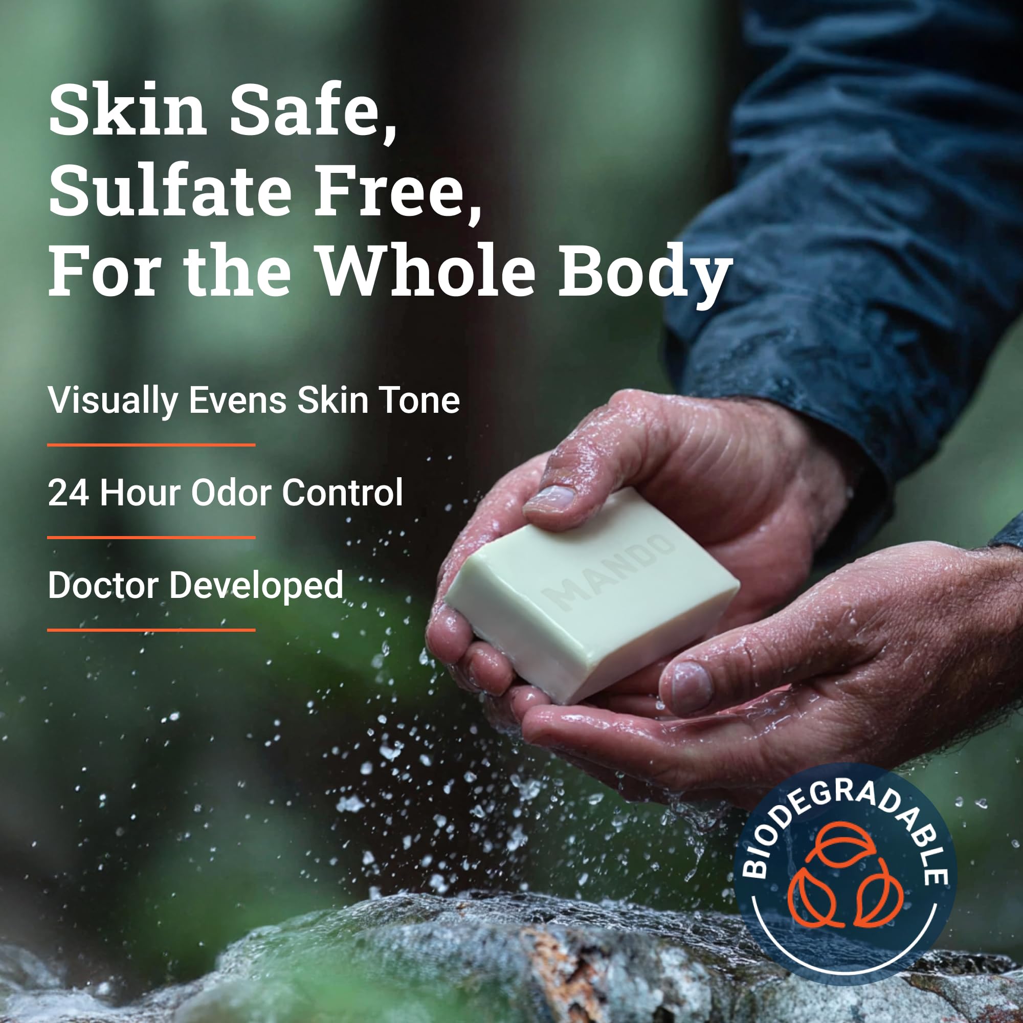 Mando acidified odor control bar packaging showing mandelic acid benefit