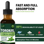 Side profile of Verdeherb Toronjil Support extract displaying vegan and alcohol free labels.