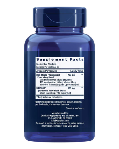 Supplement facts label of imported Life Extension liver detox softgels.